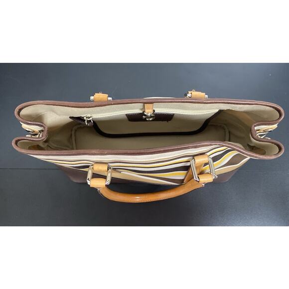 Coach Hampton Canvas Tote Yellow and Brown Stripes - Picture 7 of 9